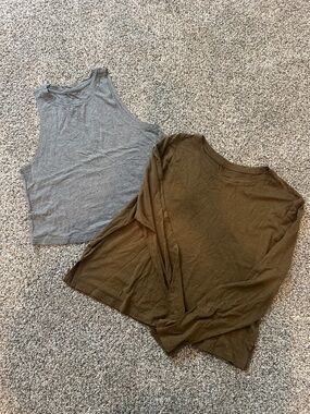 girlfriend collective Olive Long Sleeve & Gray Cropped Tank Top